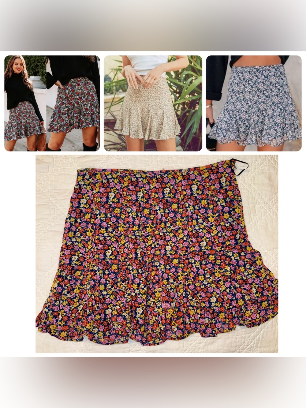 Vici Black Floral Ruffle Skort with Pink, Yellow & Orange Blooms